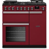 Rangemaster Professional Deluxe PRDL90DFPBOR/CM1 90cm wide Dual Fuel Range Cooker with Gas Hob - Bordeaux - A Rated, Red