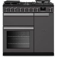 Rangemaster Professional Deluxe PRDL90DFPSLT/CM1 90cm wide Dual Fuel Range Cooker with Gas Hob - Slate - A Rated, Graphite