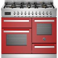 Bertazzoni Professional Series PRO106L3EROT 100cm Dual Fuel Range Cooker with Gas Hob - Red - A Rated, Red