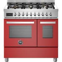 Bertazzoni Professional Series PRO96L2EROT 90cm Dual Fuel Range Cooker with Gas Hob - Red - A Rated, Red