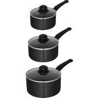 Swan Townhouse 3 Piece Saucepan Set - Black, Black