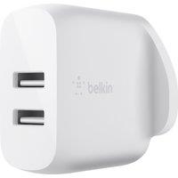 Belkin BoostCharge Dual USB-A 24W 24 Watt Power Adapter for iPhone, iPad, Samsung Galaxy, Google, and more - White, White