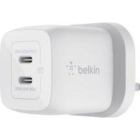Belkin BoostCharge Pro Dual USB-C GaN PPS 45W 45 Watt Power Adapter for iPhone, iPad, Samsung Galaxy, Google, and more - White, White