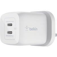 Belkin BoostCharge Pro Dual USB-C GaN PPS 65W 65 Watt Power Adapter for iPhone, iPad, Samsung Galaxy, Google, and more - White, White