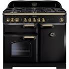 Rangemaster Classic Deluxe CDL100DFFBL/B 100cm Dual Fuel Range Cooker - Black / Brass - A/A Rated, Black