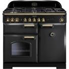 Rangemaster Classic Deluxe CDL100DFFCB/B 100cm Dual Fuel Range Cooker - Charcoal Black / Brass - A/A Rated, Black