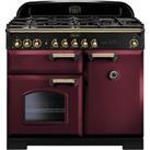 Rangemaster Classic Deluxe productcode 100cm Dual Fuel Range Cooker - Cranberry / Brass - A/A Rated, Red