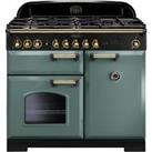 Rangemaster Classic Deluxe CDL100DFFMG/B 100cm Dual Fuel Range Cooker - Mineral Green / Brass - A/A Rated, Green
