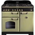 Rangemaster Classic Deluxe CDL100DFFOG/B 100cm Dual Fuel Range Cooker - Olive Green / Brass - A/A Ra