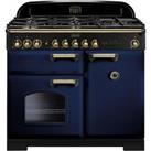 Rangemaster Classic Deluxe CDL100DFFRB/B 100cm Dual Fuel Range Cooker - Regal Blue / Brass - A/A Rated, Blue