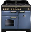 Rangemaster Classic Deluxe productcode 100cm Dual Fuel Range Cooker - Stone Blue / Brass - A/A Rated, Blue