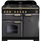 Rangemaster Classic Deluxe CDL100DFFSL/B 100cm Dual Fuel Range Cooker - Slate / Brass - A/A Rated, G