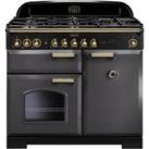 Rangemaster Classic Deluxe productcode 100cm Dual Fuel Range Cooker - Slate / Brass - A/A Rated, Grey