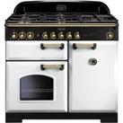Rangemaster Classic Deluxe CDL100DFFWH/B 100cm Dual Fuel Range Cooker - White / Brass - A/A Rated, White