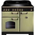 Rangemaster Classic Deluxe CDL100EIOG/B 100cm Electric Range Cooker with Induction Hob - Olive Green / Brass - A/A Rated, Green