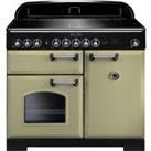 Rangemaster Classic Deluxe CDL100EIOG/C 100cm Electric Range Cooker with Induction Hob - Olive Green / Chrome - A/A Rated, Green