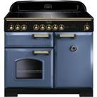 Rangemaster Classic Deluxe CDL100EISB/B 100cm Electric Range Cooker with Induction Hob - Stone Blue / Brass - A/A Rated, Blue