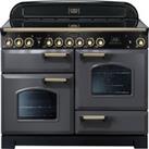 Rangemaster Classic Deluxe CDL110ECSL/B 110cm Electric Range Cooker with Ceramic Hob - Slate Grey / Brass - A/A Rated, Grey