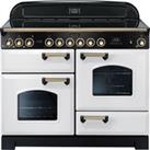 Rangemaster Classic Deluxe CDL110ECWH/B 110cm Electric Range Cooker with Ceramic Hob - White / Brass - A/A Rated, White