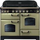 Rangemaster Classic Deluxe CDL110EIOG/B 110cm Electric Range Cooker with Induction Hob - Olive Green / Brass - A/A Rated, Green