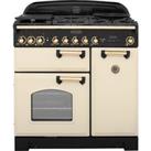 Rangemaster Classic Deluxe CDL90DFFCR/B 90cm Dual Fuel Range Cooker - Cream / Brass - A/A Rated, Cre