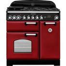 Rangemaster Classic Deluxe CDL90DFFCY/C 90cm Dual Fuel Range Cooker - Cranberry / Chrome - A/A Rated