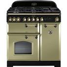Rangemaster Classic Deluxe CDL90DFFOG/B 90cm Dual Fuel Range Cooker - Olive Green / Brass - A/A Rate