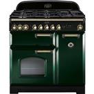Rangemaster Classic Deluxe CDL90DFFRG/B 90cm Dual Fuel Range Cooker - Racing Green / Brass - A/A Rated, Green