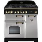 Rangemaster Classic Deluxe CDL90DFFRP/B 90cm Dual Fuel Range Cooker - Royal Pearl / Brass - A/A Rate