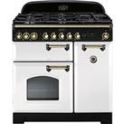 Rangemaster Classic Deluxe CDL90DFFWH/B 90cm Dual Fuel Range Cooker - White / Brass - A/A Rated, Whi