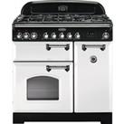 Rangemaster Classic Deluxe CDL90DFFWH/C 90cm Dual Fuel Range Cooker - White / Chrome - A/A Rated, Wh