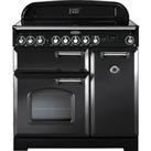 Rangemaster Classic Deluxe CDL90ECCB/C 90cm Electric Range Cooker with Ceramic Hob - Charcoal Black / Chrome - A/A Rated, Black