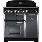 Rangemaster Classic Deluxe CDL90ECSL/C 90cm Electric Range Cooker with Ceramic Hob - Slate Grey / Chrome - A/A Rated, Grey