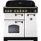 Rangemaster Classic Deluxe CDL90ECWH/B 90cm Electric Range Cooker with Ceramic Hob - White / Brass -