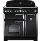 Rangemaster Classic Deluxe CDL90EICB/C 90cm Electric Range Cooker with Induction Hob - Charcoal Black / Chrome - A/A Rated, Black