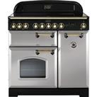 Rangemaster Classic Deluxe CDL90EIRP/B 90cm Electric Range Cooker with Induction Hob - Royal Pearl / Brass - A/A Rated, Grey