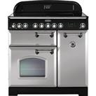 Rangemaster Classic Deluxe CDL90EIRP/C 90cm Electric Range Cooker with Induction Hob - Royal Pearl / Chrome - A/A Rated, Grey