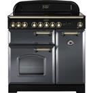 Rangemaster Classic Deluxe CDL90EISL/B 90cm Electric Range Cooker with Induction Hob - Slate Grey / Brass - A/A Rated, Grey