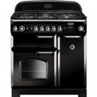 Rangemaster Classic CLA90NGFBL/C 90cm Gas Range Cooker with Electric Fan Oven - Black / Chrome - A+/