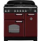 Rangemaster Classic CLA90NGFCY/C 90cm Gas Range Cooker with Electric Fan Oven - Cranberry / Chrome - A+/A Rated, Red