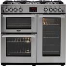 Belling CookcentreX90GProf 90cm Gas Range Cooker with Electric Fan Oven - Stainless Steel - A/A Rate
