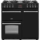 Belling FarmhouseX90G 90cm Gas Range Cooker with Electric Fan Oven - Black - A/A Rated, Black