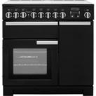 Rangemaster Professional Deluxe PDL90EIGB/C 90cm Electric Range Cooker with Induction Hob - Black / Chrome - A/A Rated, Black