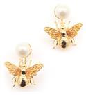 Bill Skinner Gold Plated Pearl Queen Bee Drop Earrings