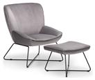 Julian Bowen Mila Velvet Accent Chair with Footstool - Grey