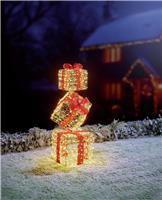 Premier Decorations Prelit Christmas Golden Elegance 3 Parcel Stack Decoration
