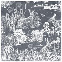 Arthouse Meadow Hare Wallpaper - Navy
