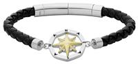 Fossil Men's Stainless Steel and Leather Compass Bracelet