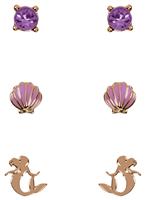 Disney Gold and Purple Crystal Stud Earrings Set of 3