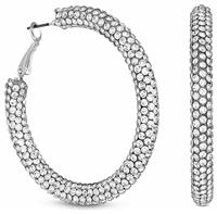 Lipsy Silver Coloured Crystal Round Hoop Earrings